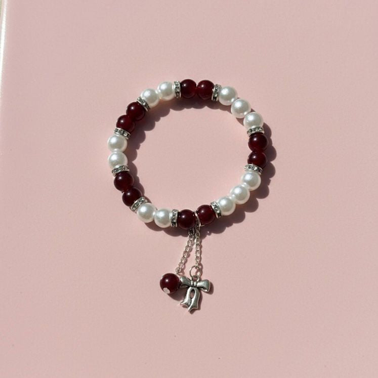 Scarlet Pearl Bow Bracelet