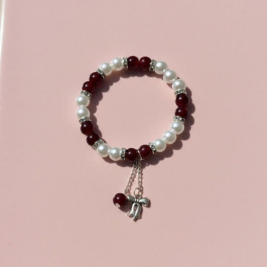Scarlet Pearl Bow Bracelet