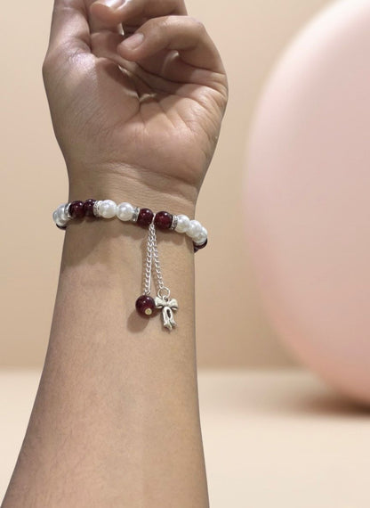 Scarlet Pearl Bow Bracelet