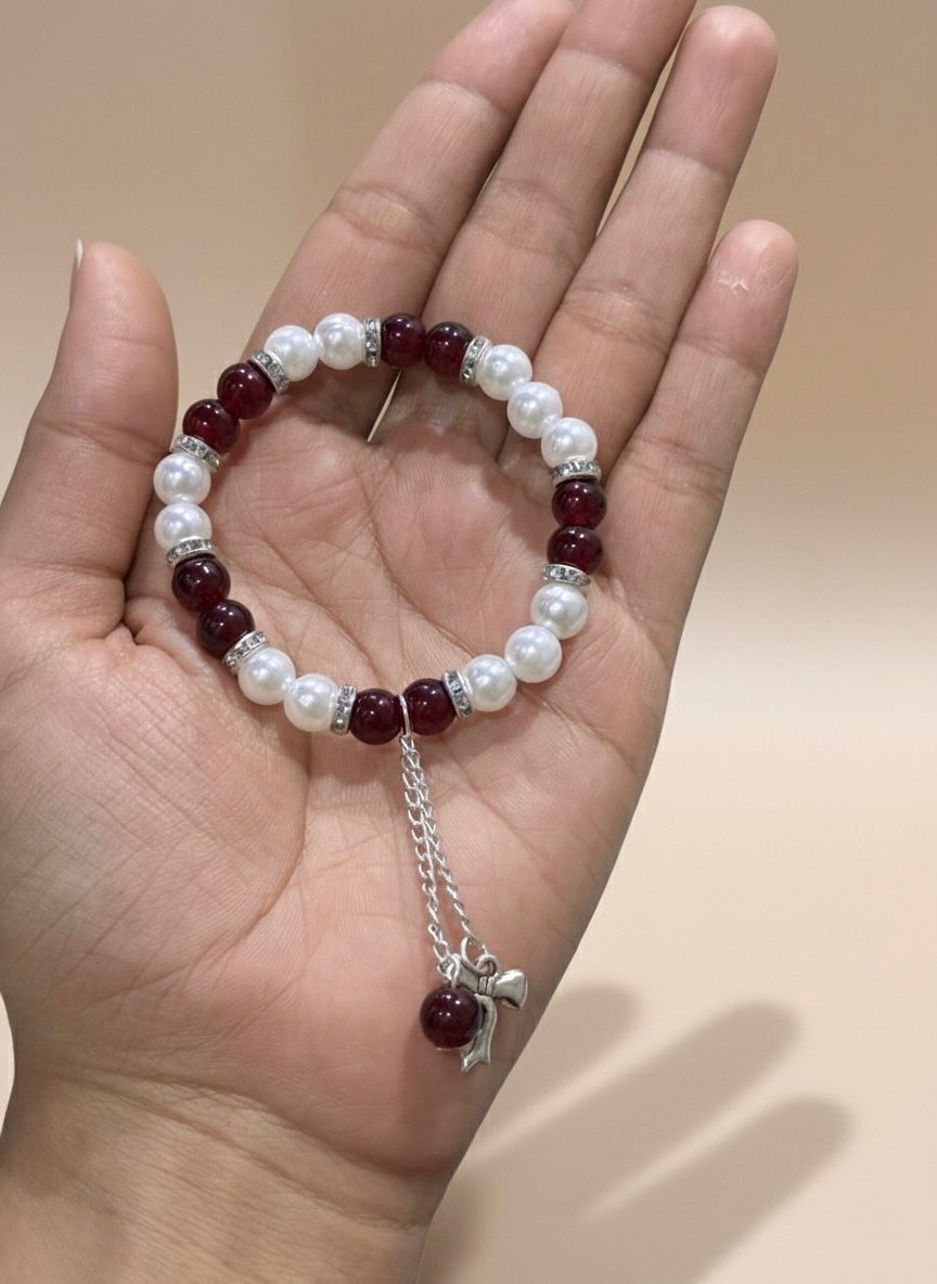 Scarlet Pearl Bow Bracelet