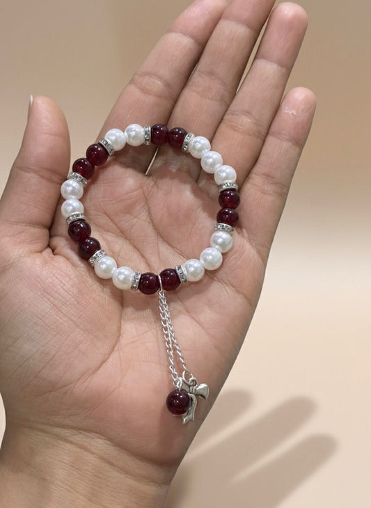 Scarlet Pearl Bow Bracelet